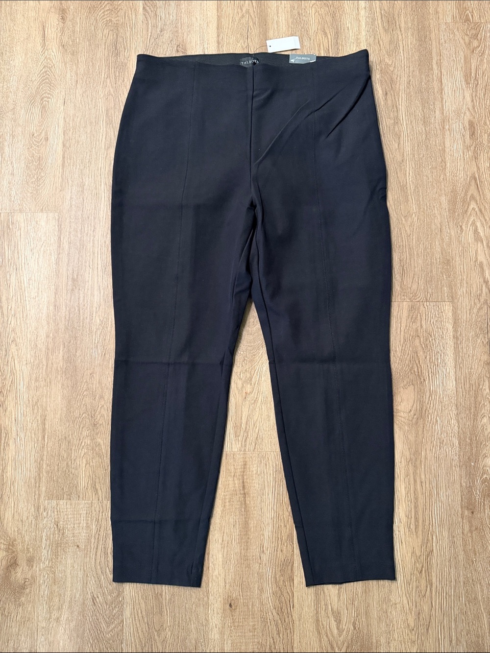 Talbots Portland Pant Black Side Zip Cotton Stretch Straight Leg Trouser Size 16